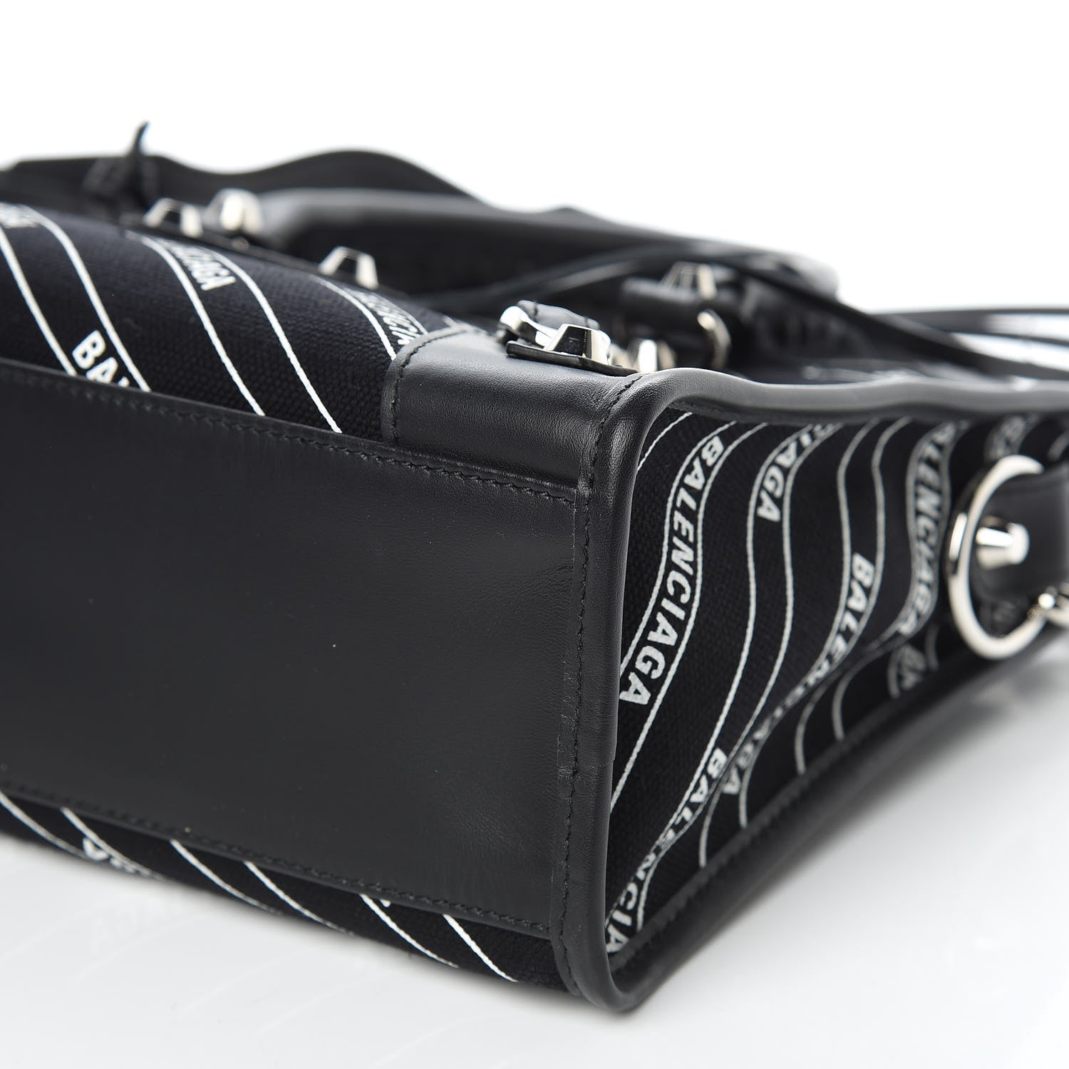 Balenciaga Canvas Satin Calfskin Diagonal Allover Logo Print Classic Silver Hardware S City Black White 8 of 8