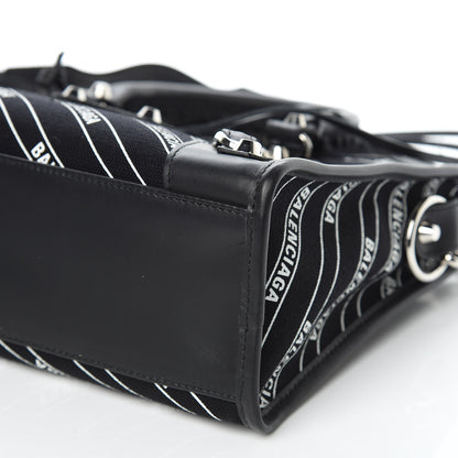 Balenciaga Canvas Satin Calfskin Diagonal Allover Logo Print Classic Silver Hardware S City Black White 8 of 8