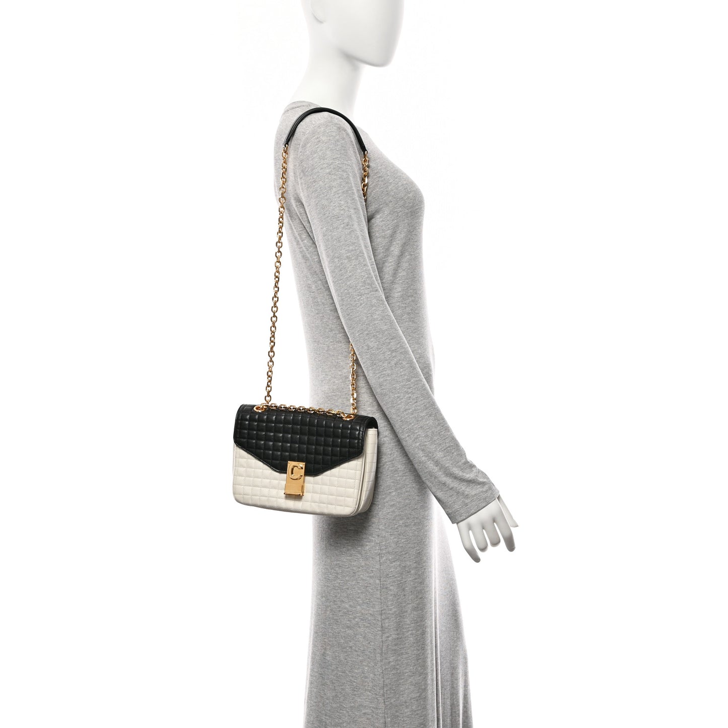 Calfskin Quilted Medium C Bag Black White