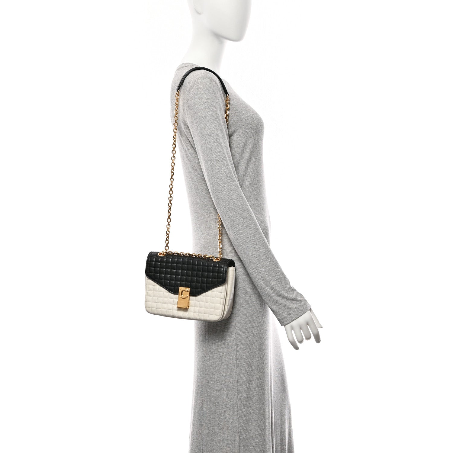 Celine Calfskin Quilted Medium C Bag Black White 2 of 11