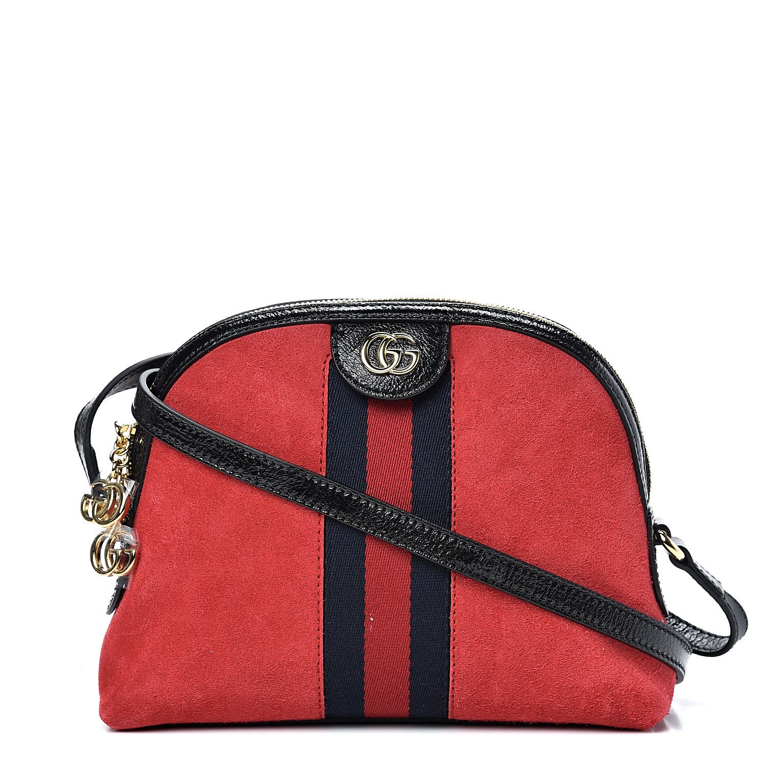 Gucci Suede Patent Web GG Small Ophidia Dome Shoulder Bag Hibiscus Red 1 of 10