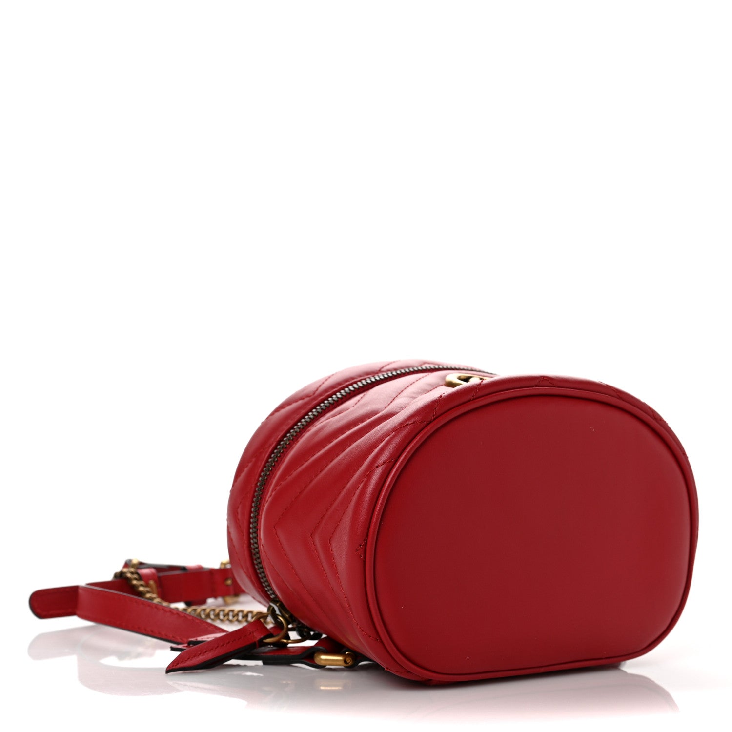 Gucci Calfskin Matelasse Mini GG Marmont Round Backpack Hibiscus Red 4 of 9