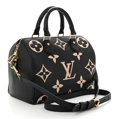 Louis Vuitton Empreinte Monogram Giant Speedy Bandouliere 25 Black Beige 3 of 9