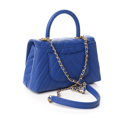 Chanel Caviar Chevron Quilted Mini Coco Handle Flap Blue 2 of 11