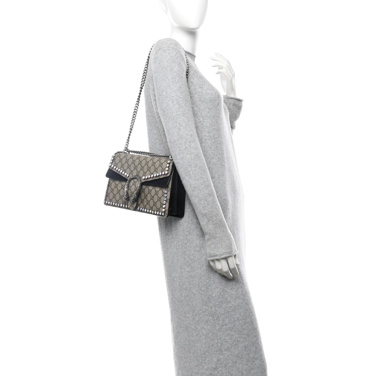 Gucci GG Supreme Monogram Crystal Small Dionysus Shoulder Bag Black 2 of 11