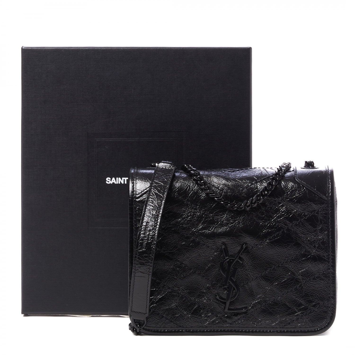 Saint Laurent Crinkled Calfskin Matelasse Monogram Niki Chain Wallet Black 9 of 9