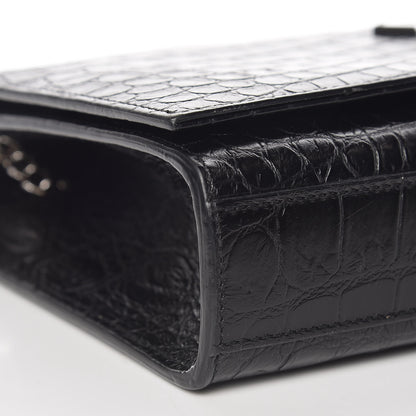 Saint Laurent Calfskin Crocodile Embossed Medium Classic Monogram Kate Tassel Satchel Black 11 of 12