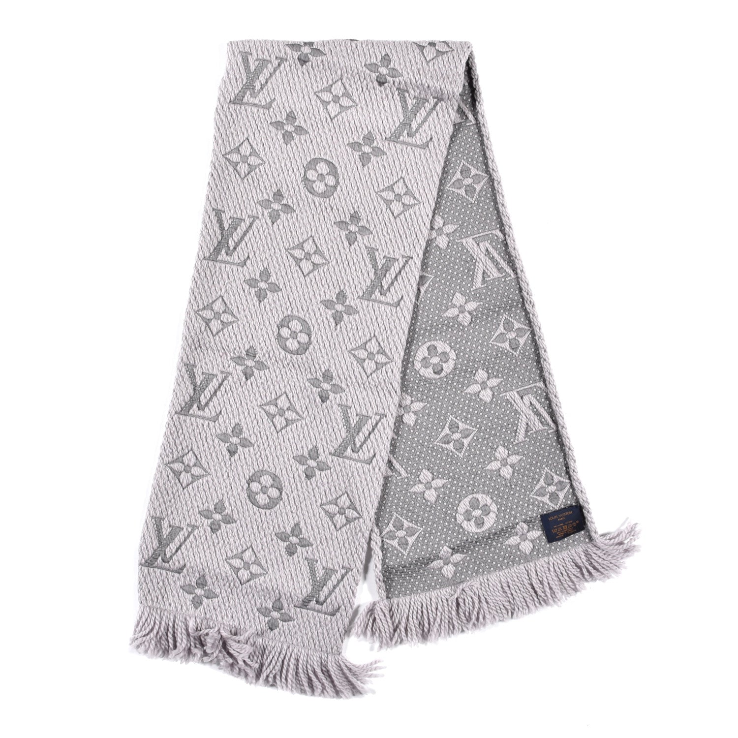 Louis Vuitton Wool Silk Logomania Scarf Pearl Grey 2 of 4