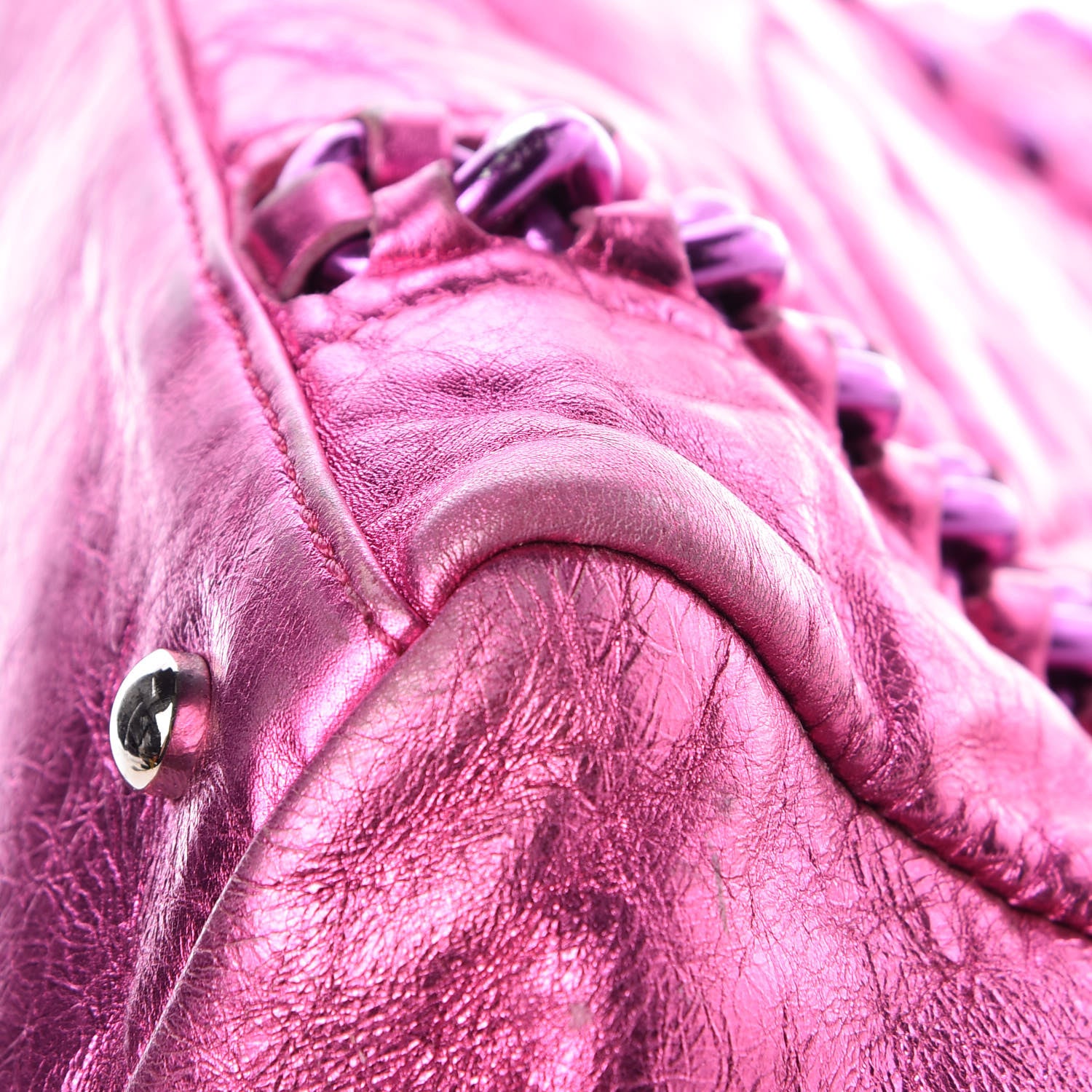 Chanel Metallic Cracked Calfskin Small Modern Chain Tote Fuchsia 14 of 16