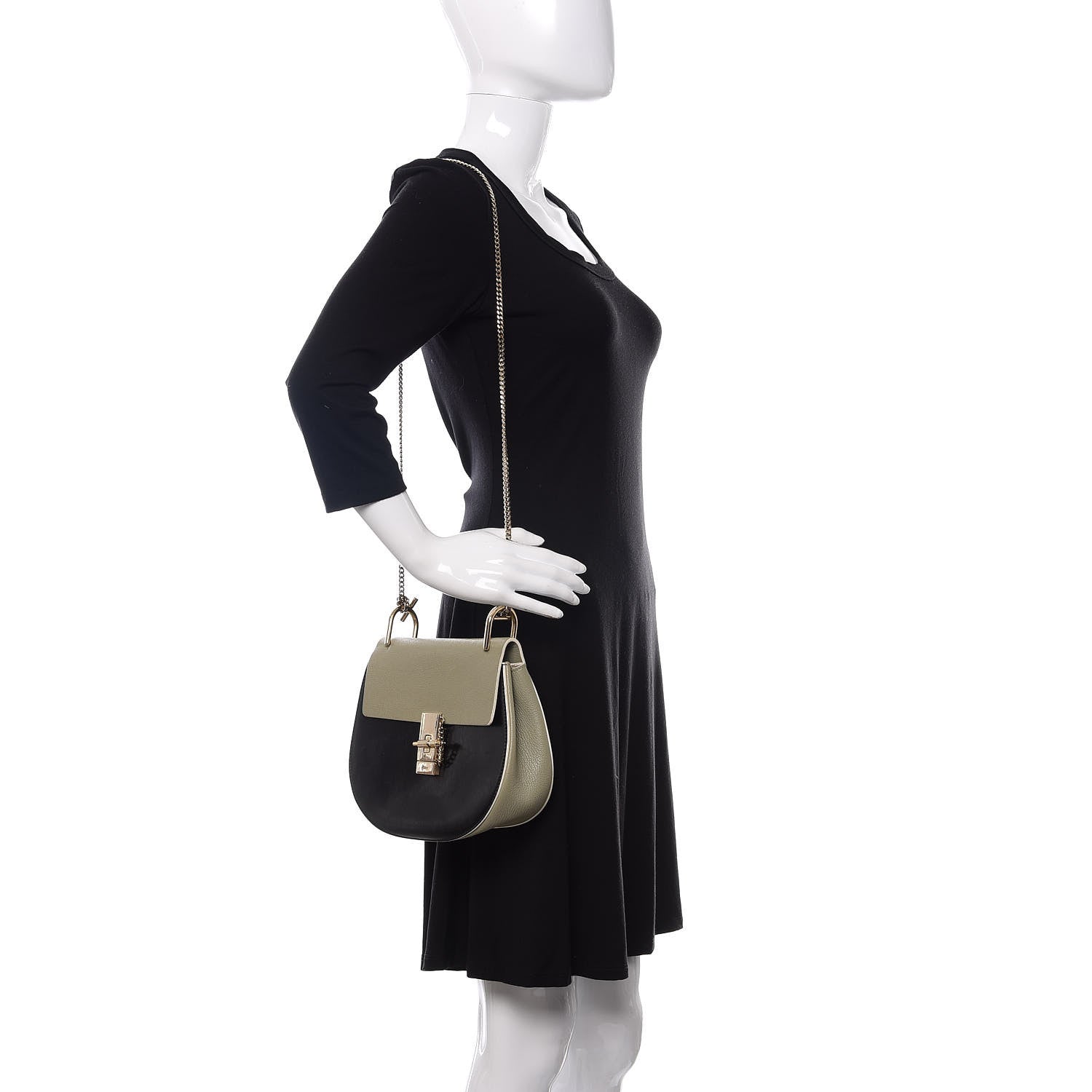 Chloe Goatskin Calfskin Bi-Color Drew Shoulder Bag Sage 2 of 11