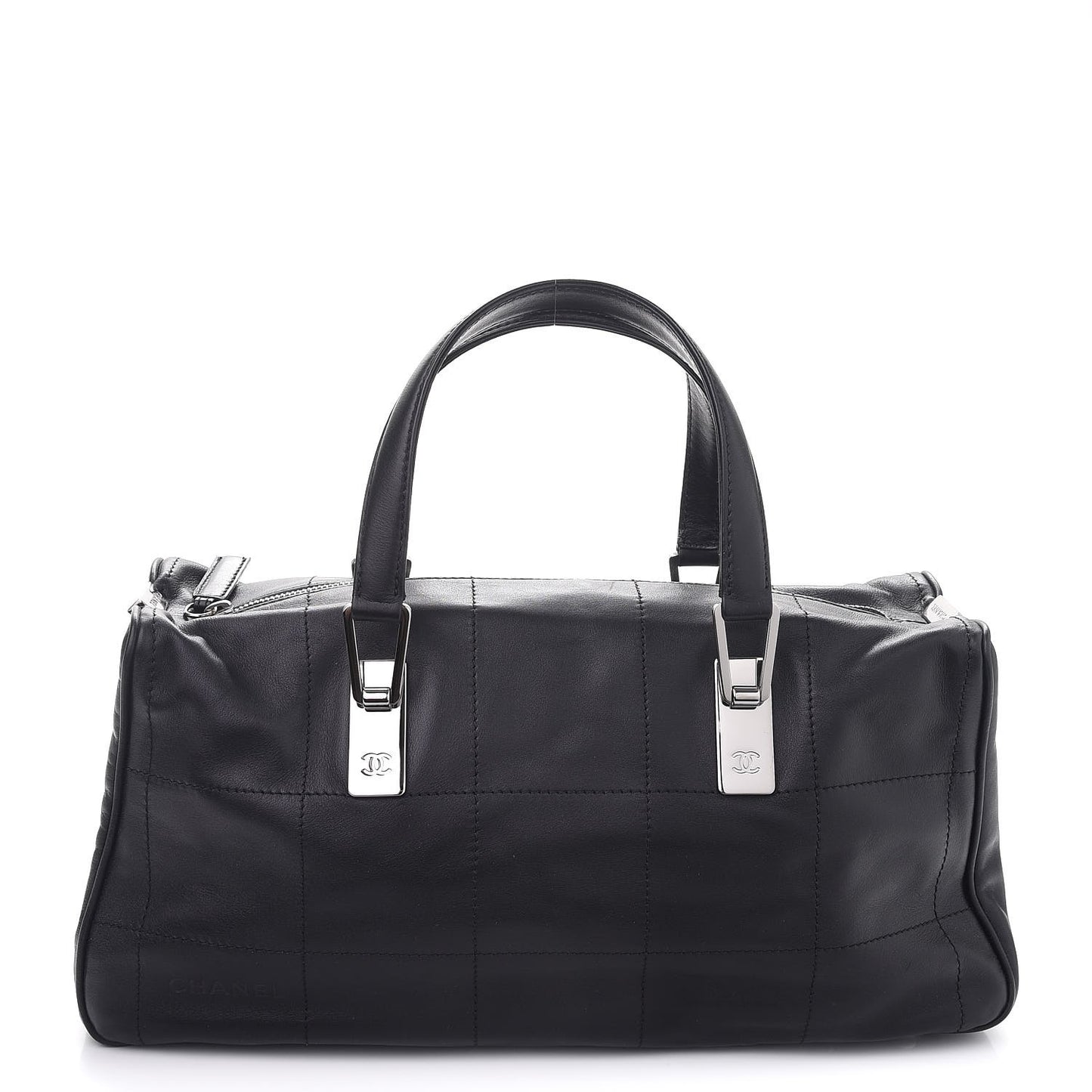 Lambskin Square Stitched Large Tote Black