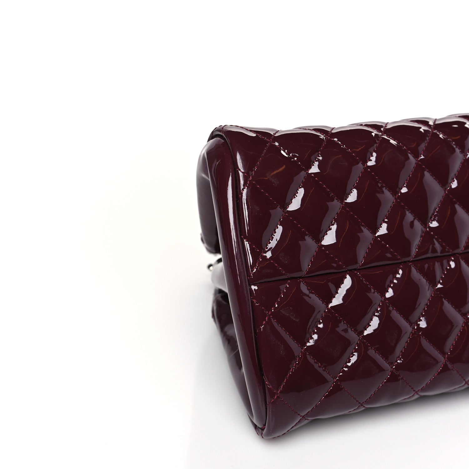 Chanel Patent Quilted Medium Just Mademoiselle Bowling Bag Burgundy 8 of 9