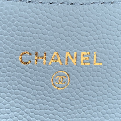 Chanel Caviar Quilted Flap Card Holder Wallet Light Blue 6 of 9