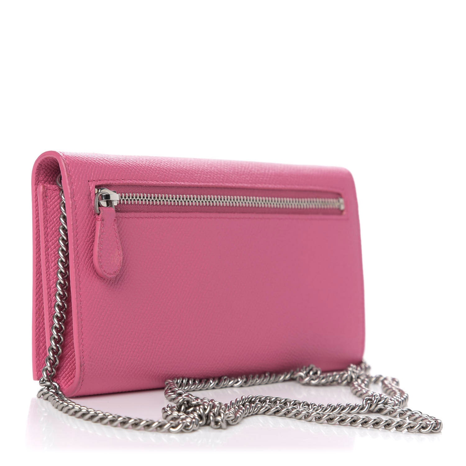 Balenciaga Signature Grained Calfskin Logo Ville Wallet on Chain Bubble Gum Black 3 of 9
