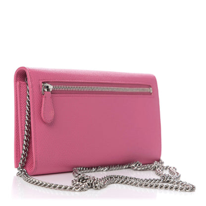 Balenciaga Signature Grained Calfskin Logo Ville Wallet on Chain Bubble Gum Black 3 of 9