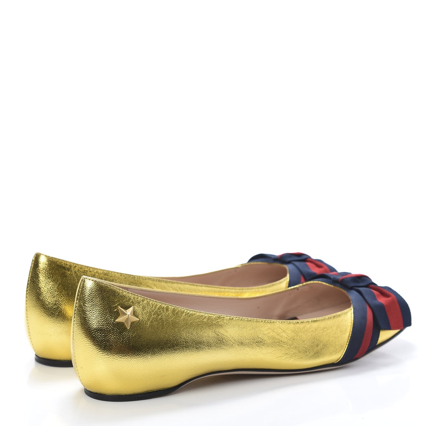 Metallic Nappa Silk Web Ballerina Flat 37.5 Gold