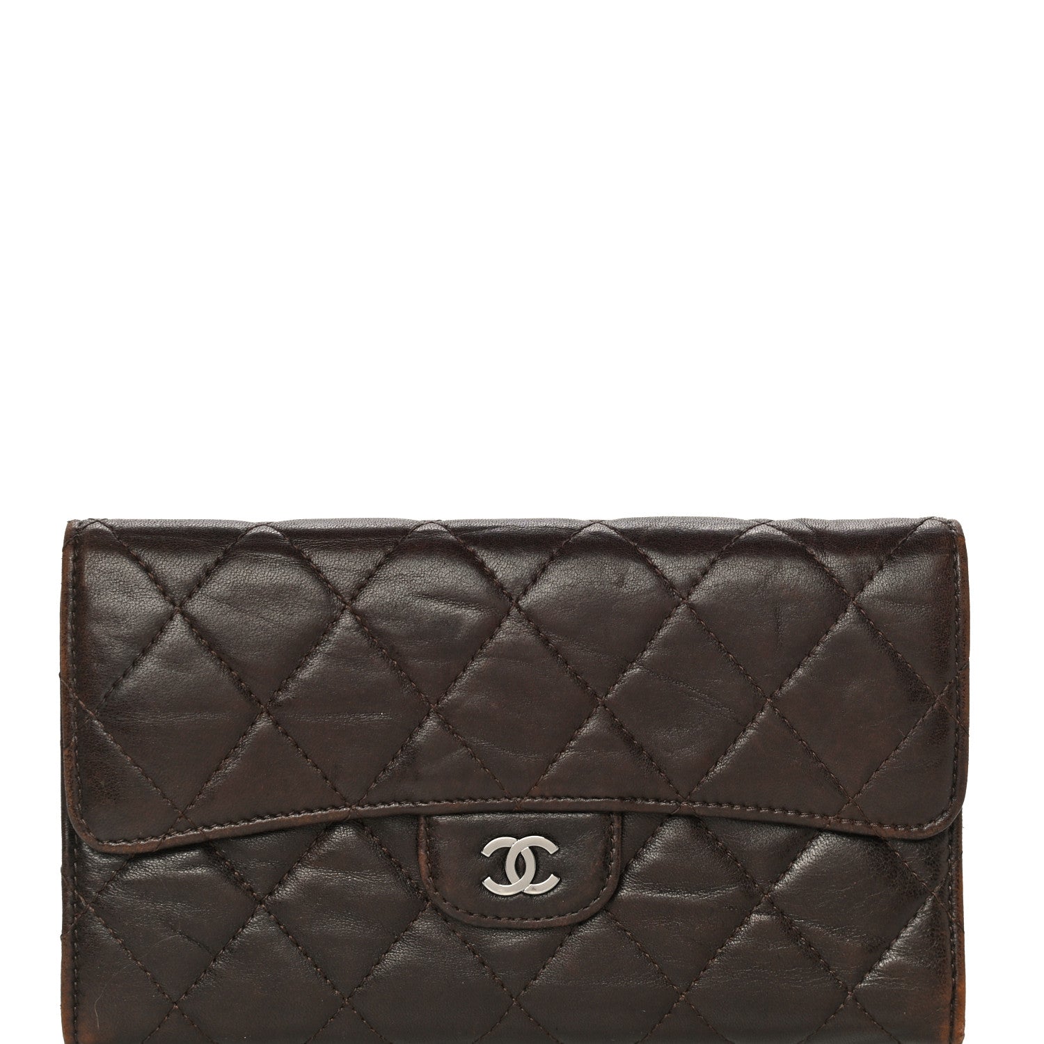 Chanel Lambskin Quilted Large Flap Wallet Dark Brown 8 of 30