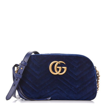 Gucci Velvet Matelasse Small GG Marmont Chain Shoulder Bag Cobalt 1 of 7