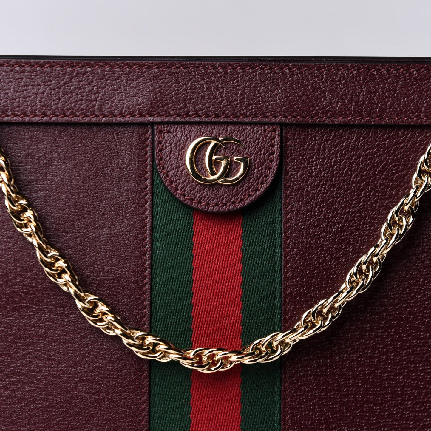 Textured Calfskin Web Medium Ophidia Chain Shoulder Bag Vintage Bordeaux
