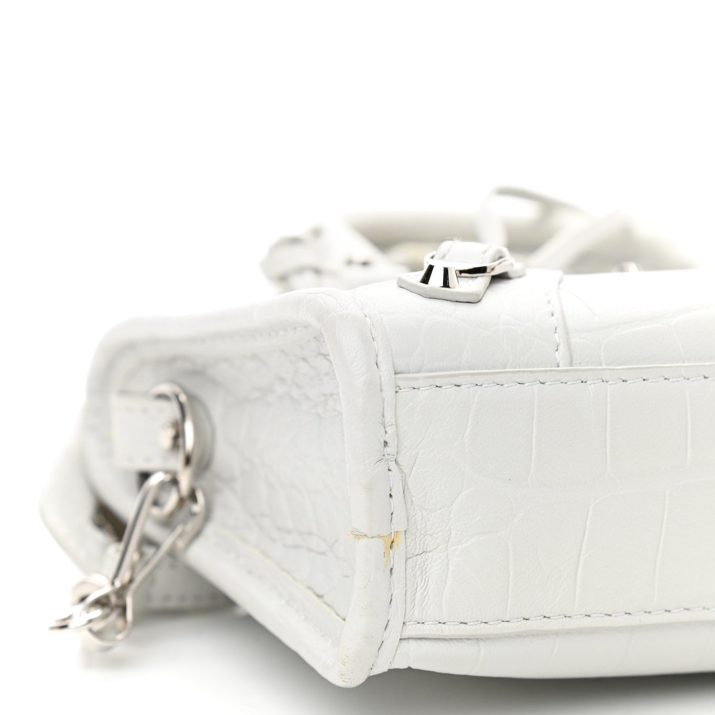 Matte Supple Lambskin Crocodile Embossed Classic Silver Hardware Nano City White