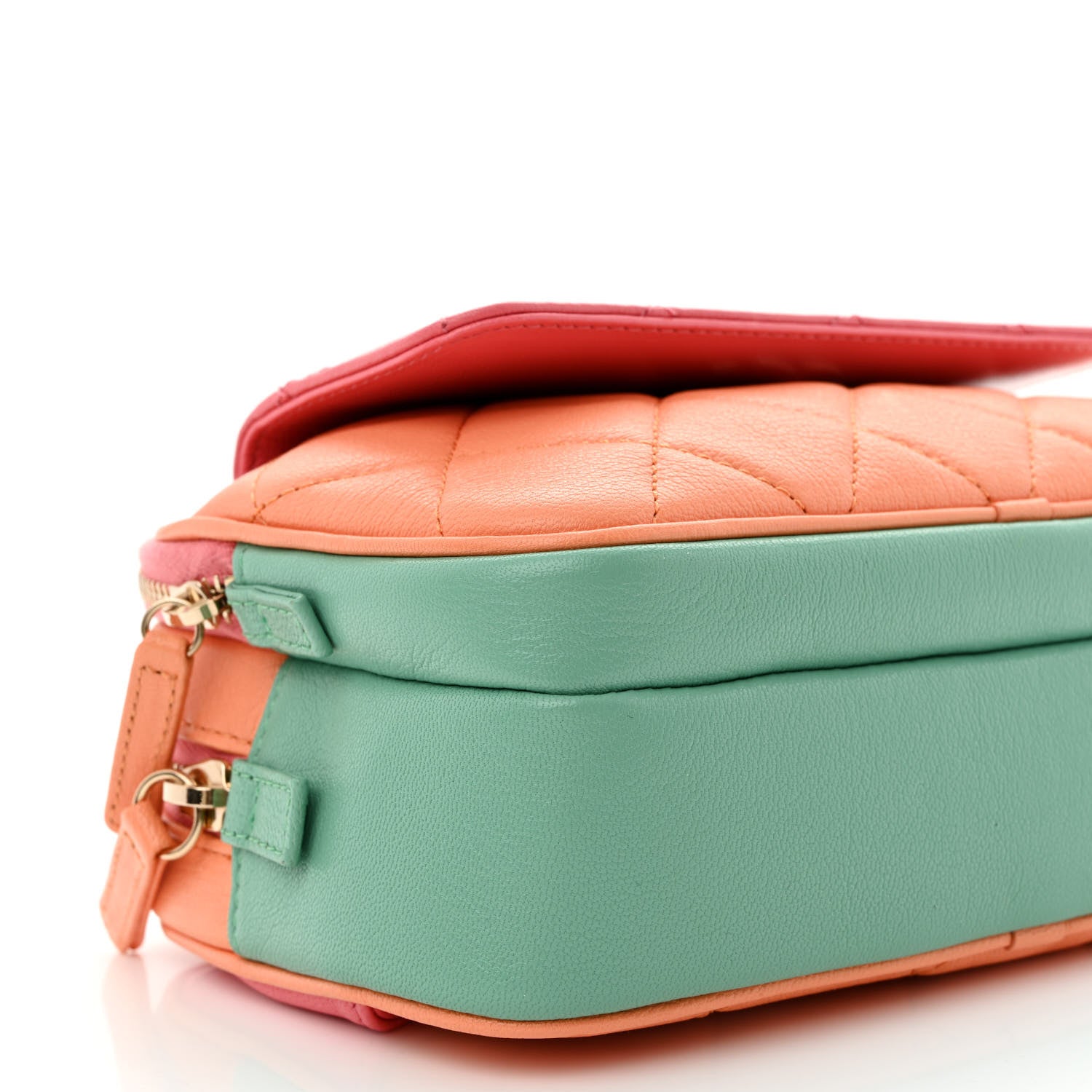 Chanel Goatskin Quilted Tri-Color In & Out Waist Bag Orange Green Pink 11 of 12