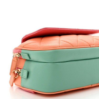 Chanel Goatskin Quilted Tri-Color In & Out Waist Bag Orange Green Pink 11 of 12