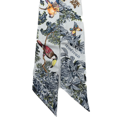 Hermes Silk Equateur Twilly Gris Perle Jaune 2 of 3