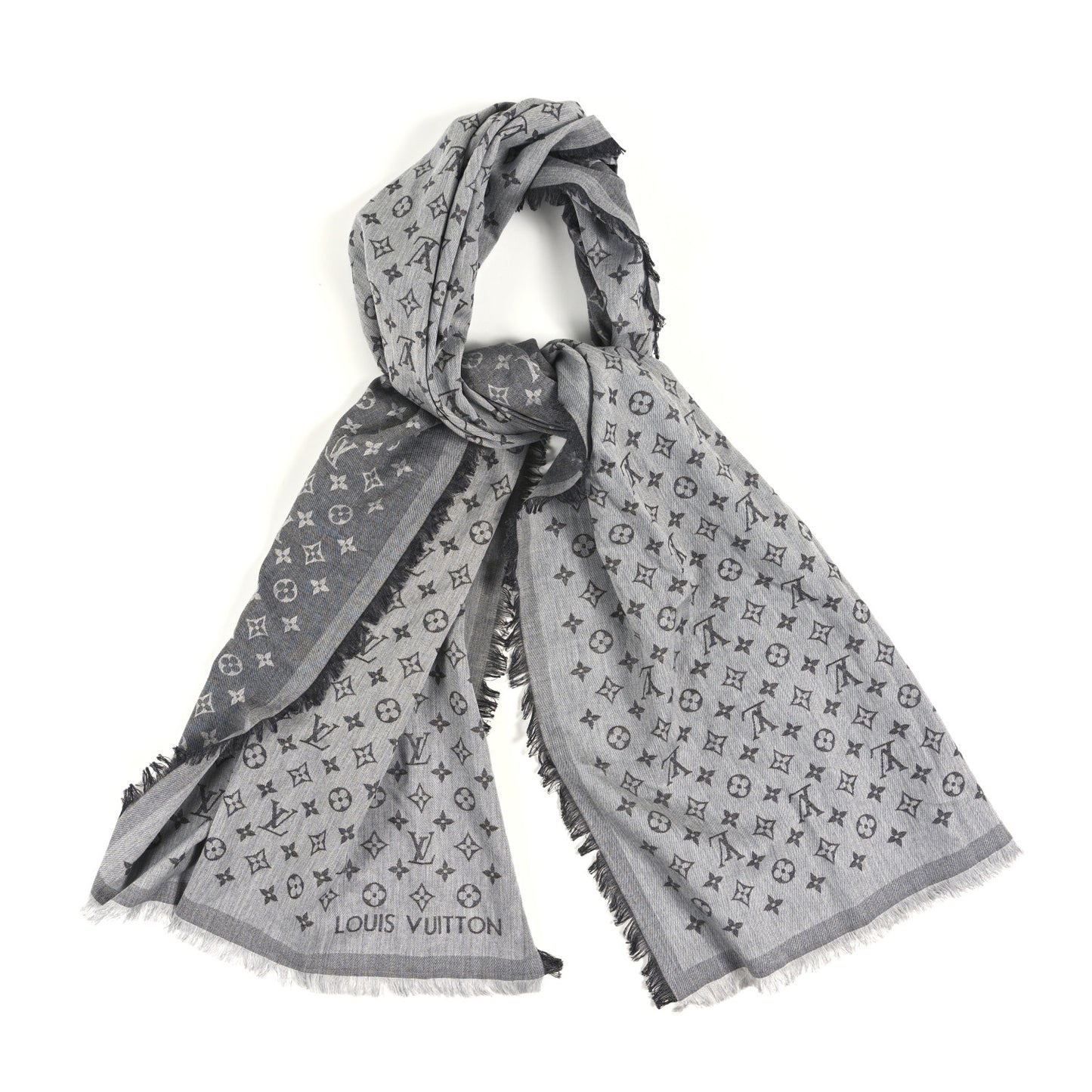 Silk Wool Monogram Denim Shawl Black