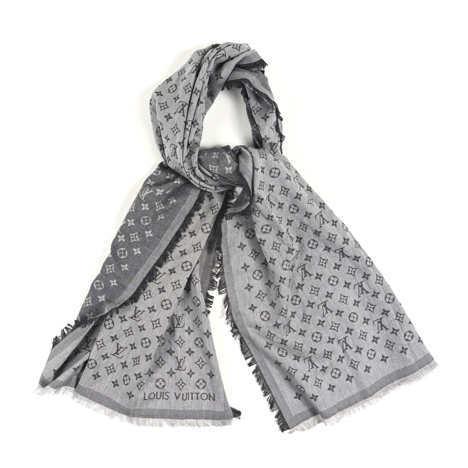 Louis Vuitton Silk Wool Monogram Denim Shawl Black 1 of 8