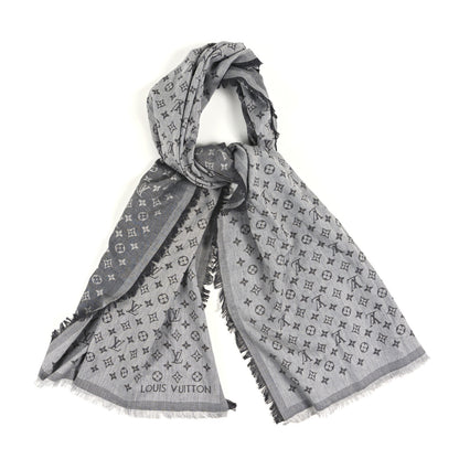 Louis Vuitton Silk Wool Monogram Denim Shawl Black 1 of 8