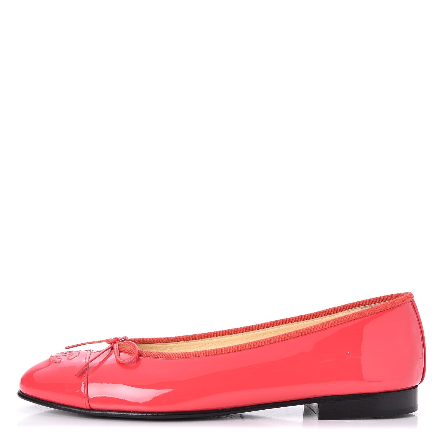 Chanel Patent Calfskin CC Cap Toe Ballerina Flats 39 Coral 1 of 9