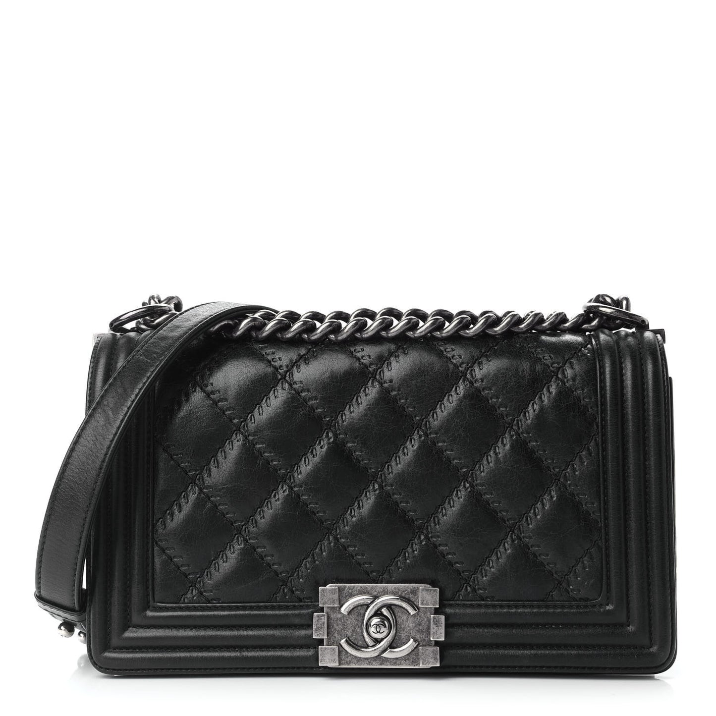 Calfskin Double Stitch Medium Boy Flap Black