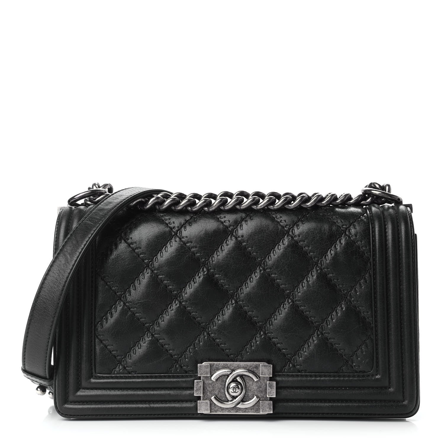Chanel Calfskin Double Stitch Medium Boy Flap Black 1 of 10