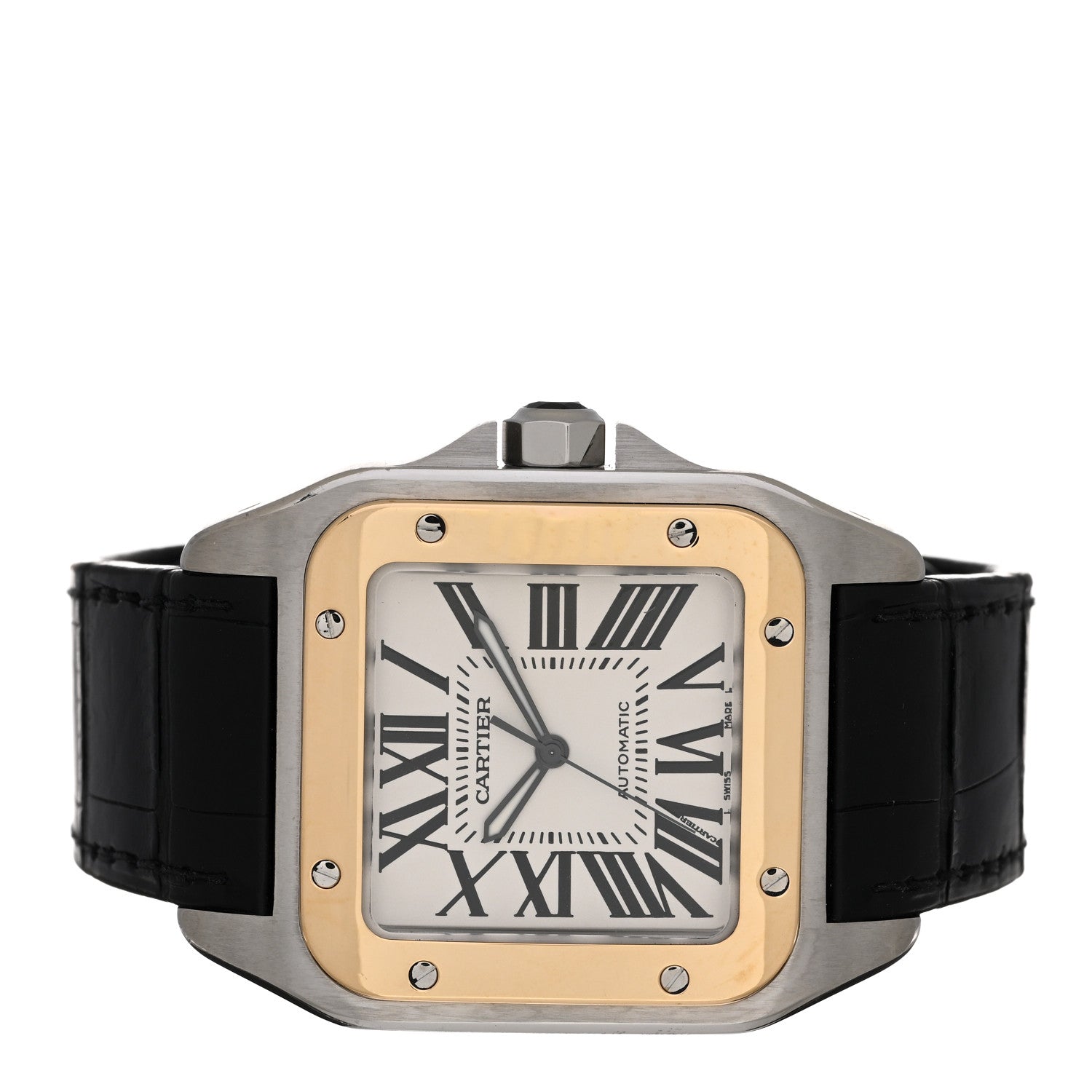 Cartier Stainless Steel 18K Yellow Gold Alligator 38mm Santos 100 Automatic Watch 2 of 4