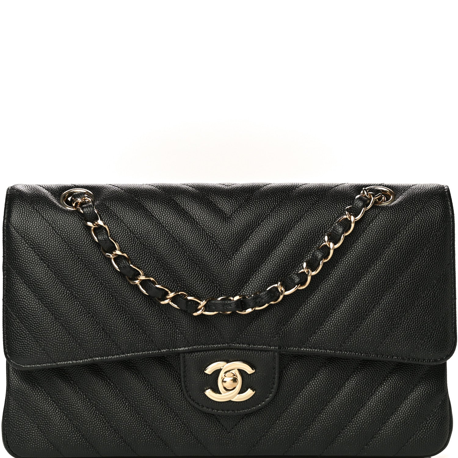 Chanel Caviar Chevron Quilted Medium Double Flap Black 7 of 9
