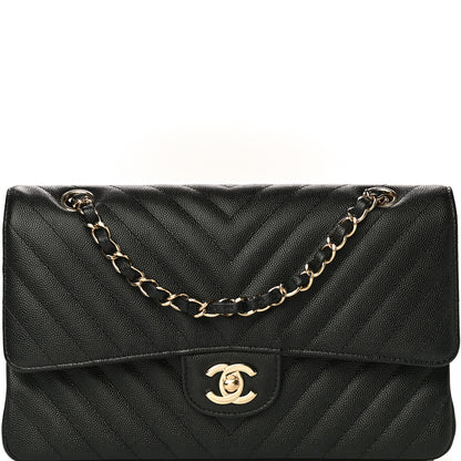 Chanel Caviar Chevron Quilted Medium Double Flap Black 7 of 9