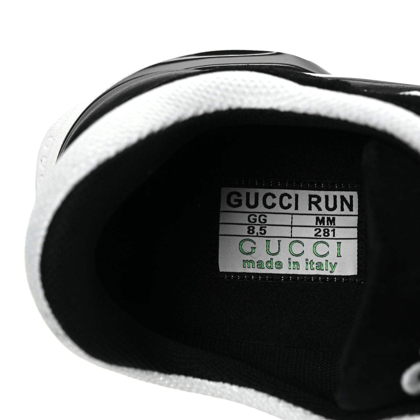 Technical Knit Fabric Suede Calfskin Mens Gucci Run Sneakers 8.5 Black White