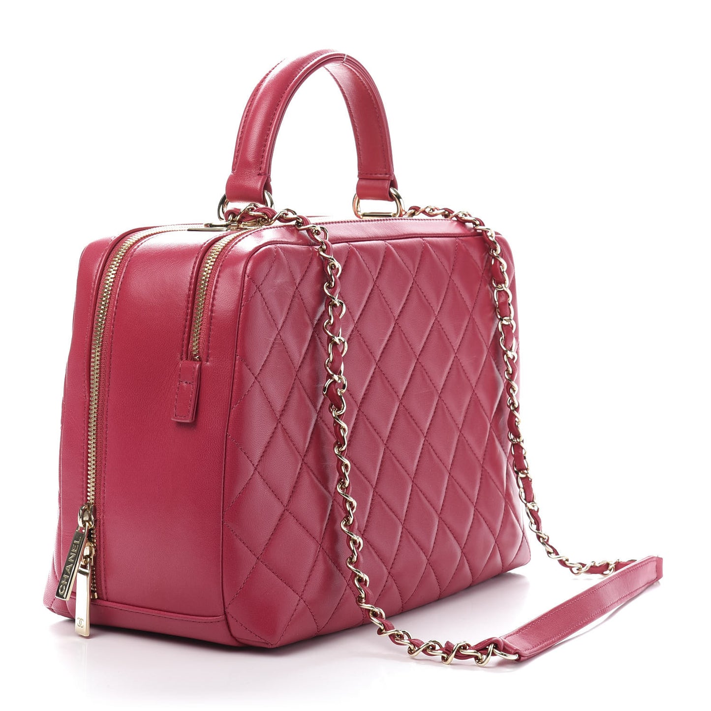 Lambskin Quilted Large Trendy CC Bowling Bag Dark Pink