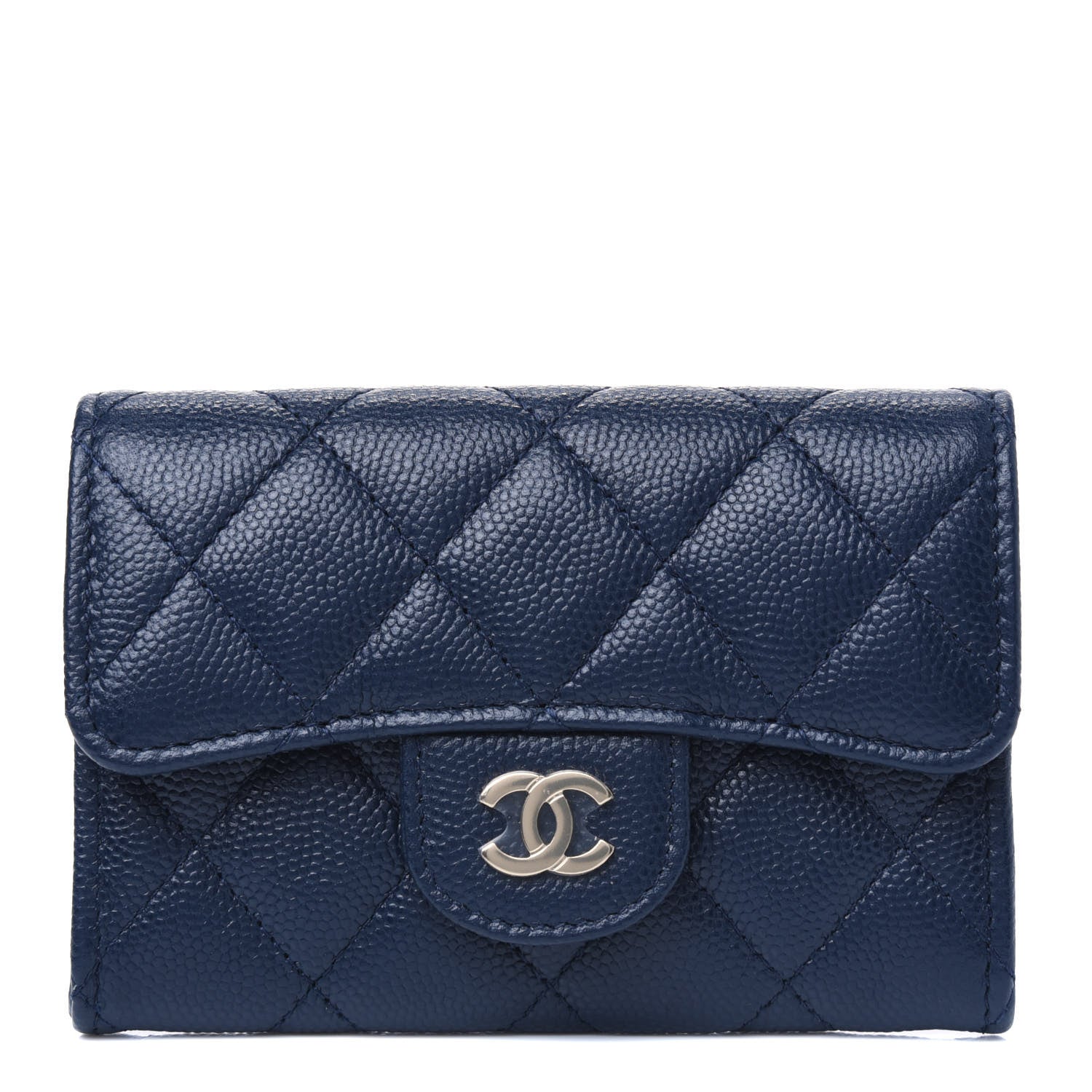Chanel Caviar Quilted Flap Card Holder Wallet Navy Blue 1 of 4