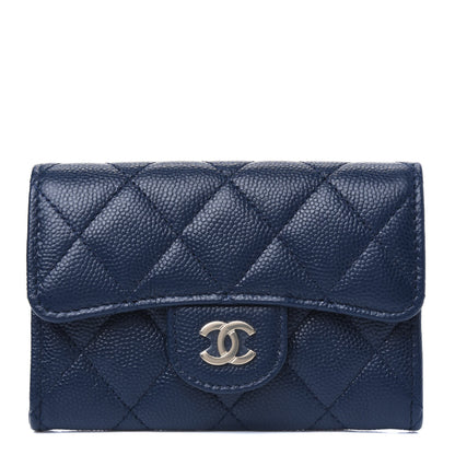 Chanel Caviar Quilted Flap Card Holder Wallet Navy Blue 1 of 4
