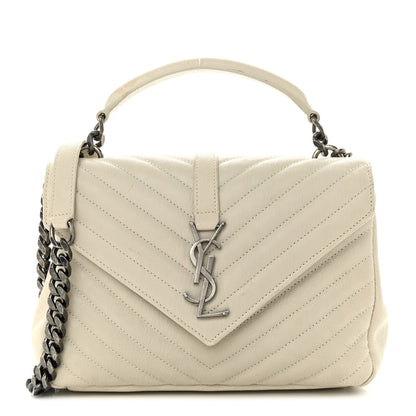 Saint Laurent Sheepskin Matelasse Chevron Monogram Medium College Bag Dove White 1 of 14