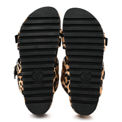 Louis Vuitton Calfskin Pony Hair Leopard Bom Dia Mule Sandals 36 Cognac Brown 5 of 9