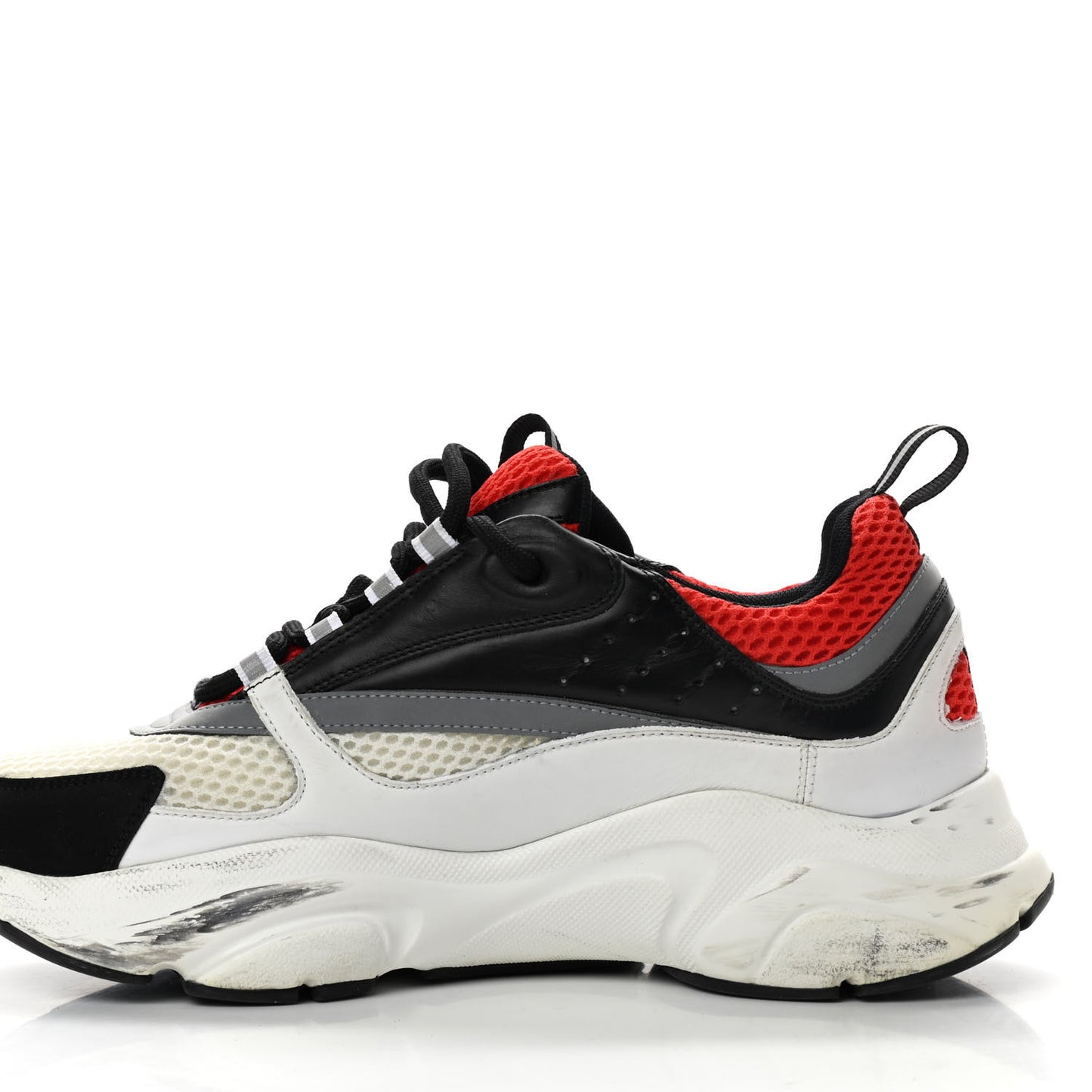 Technical Mesh Calfskin Mens B22 Sneakers 41 Black White Red