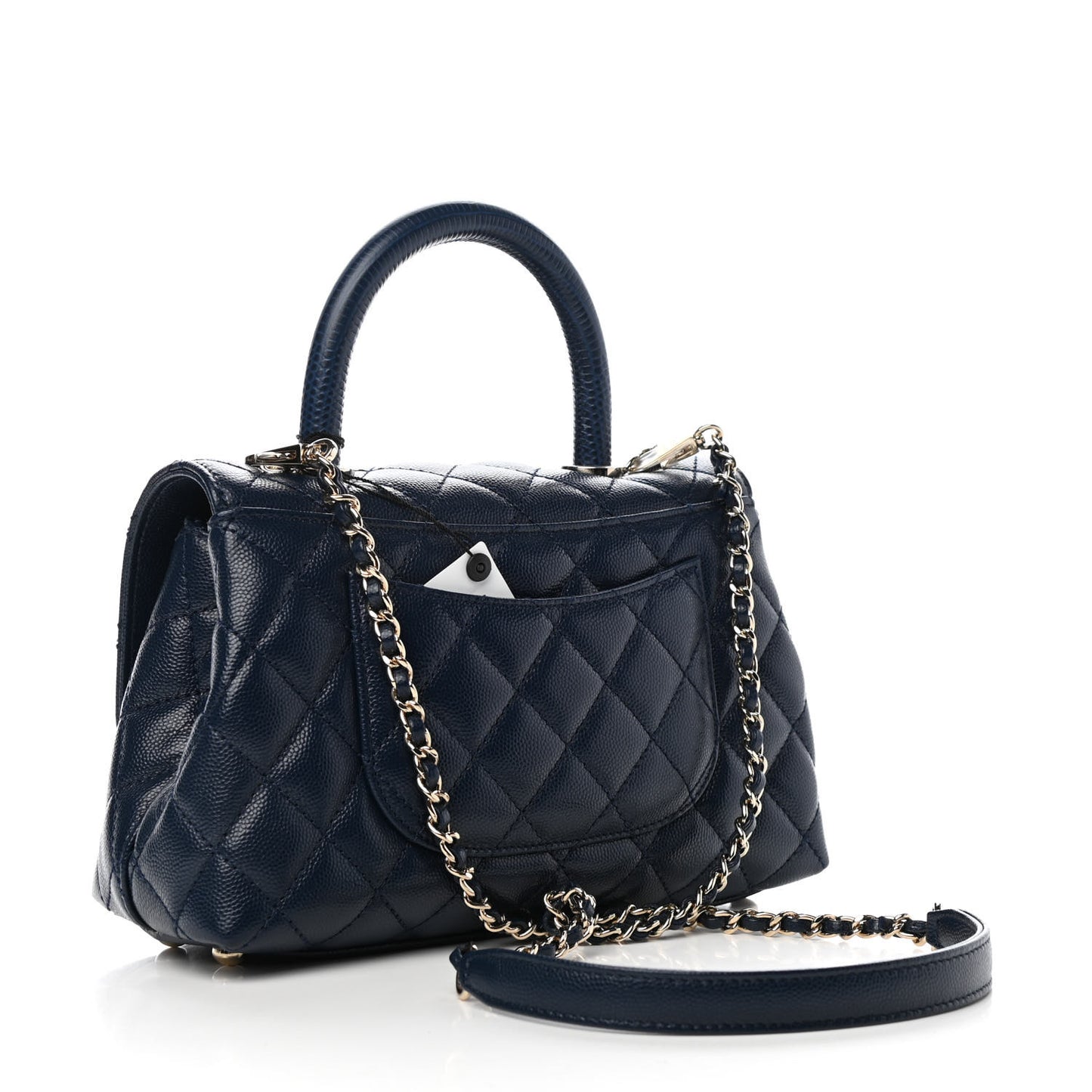 Caviar Quilted Lizard Embossed Mini Coco Handle Flap Navy Blue