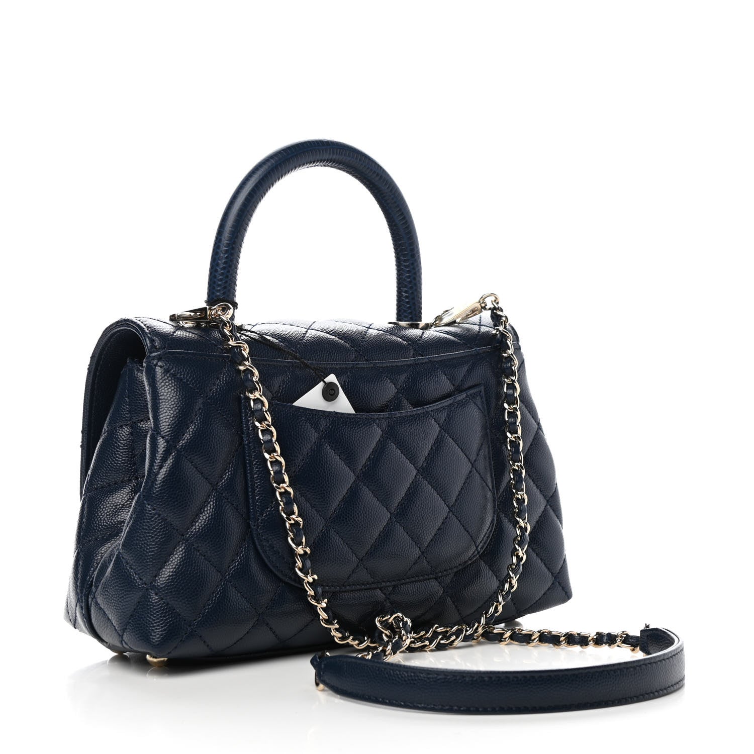 Chanel Caviar Quilted Lizard Embossed Mini Coco Handle Flap Navy Blue 3 of 10