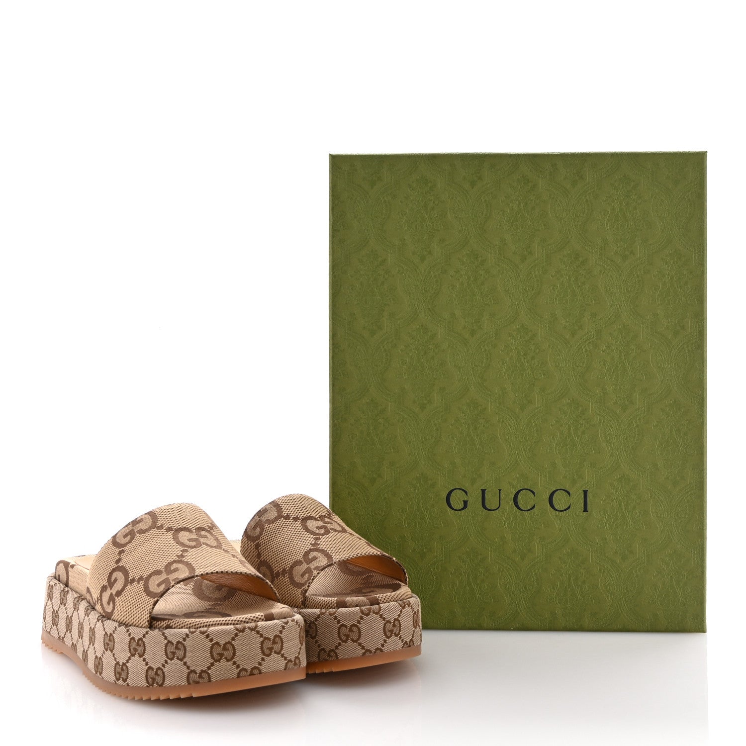 Gucci Monogram Maxi GG Angelina Platform 55mm Slide Sandals 39.5 Camel Ebony 10 of 10