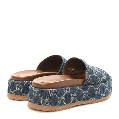 Gucci New Denim GG Monogram Angelina Platform 55mm Slide Sandals 38 Blue Tea 4 of 9