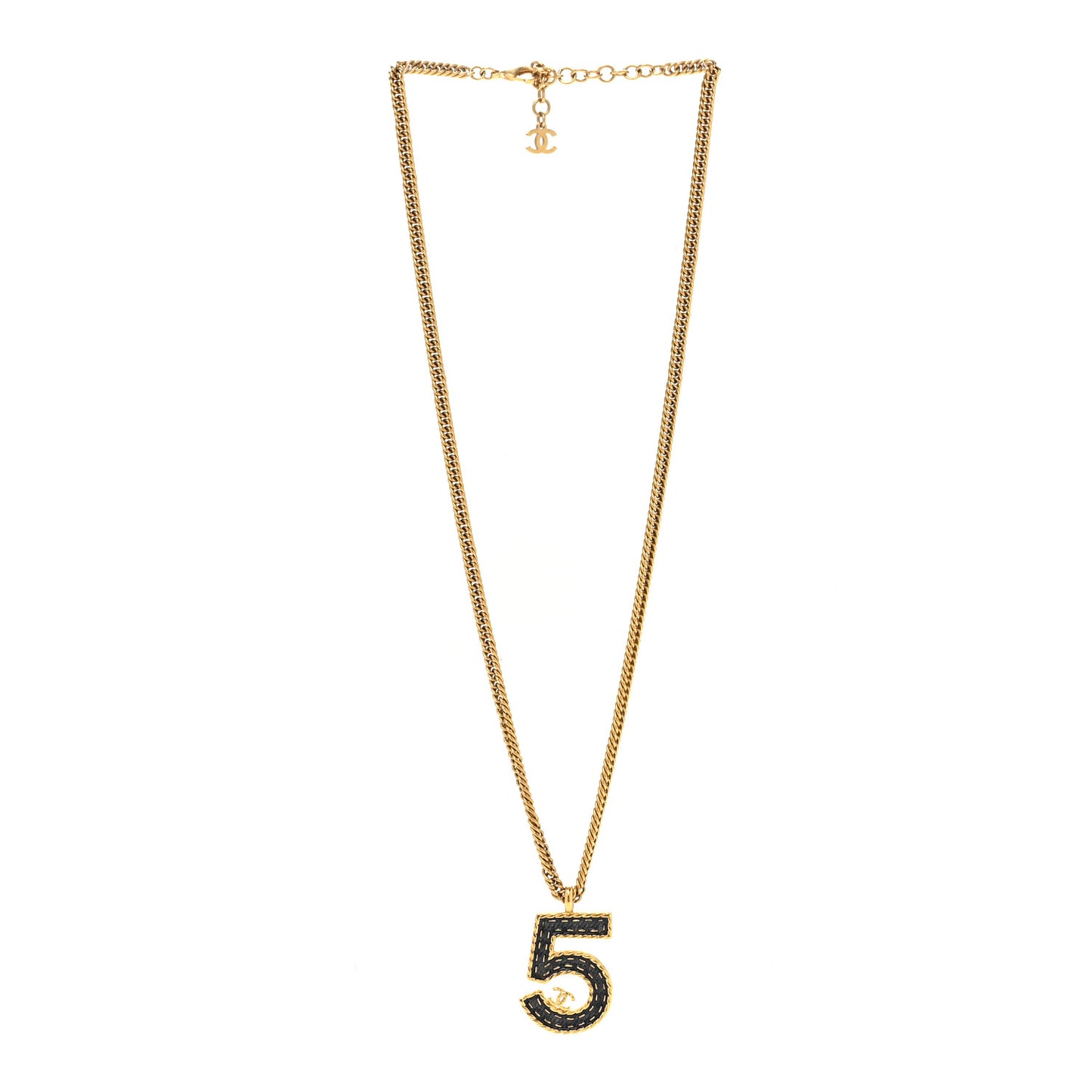 Metal Enamel Denim CC No 5 Necklace Gold Blue