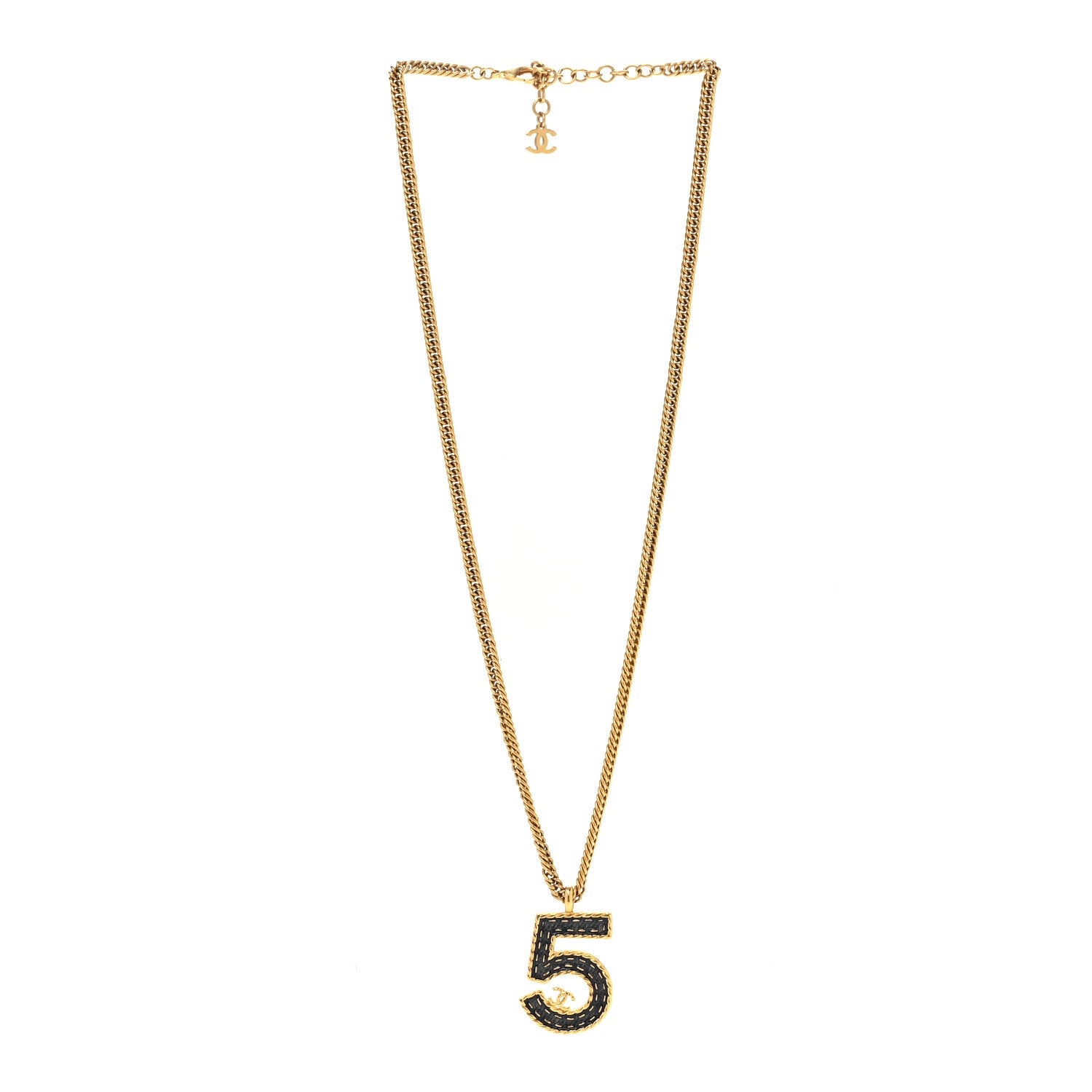 Chanel Metal Enamel Denim CC No 5 Necklace Gold Blue 3 of 6