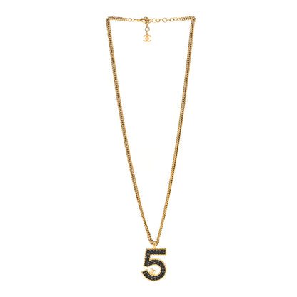 Chanel Metal Enamel Denim CC No 5 Necklace Gold Blue 3 of 6